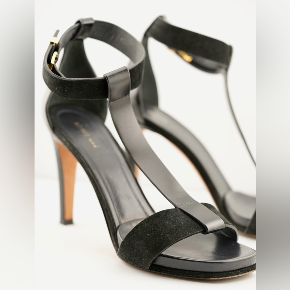 Celine Black Leather and Suede T-Strap Heels Size 38 EU